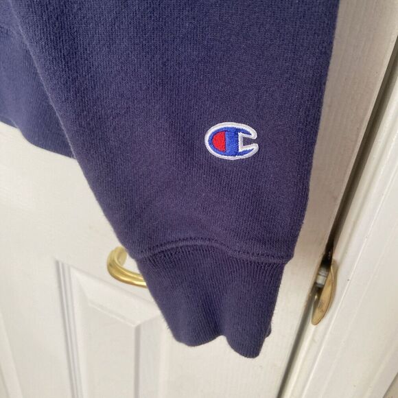 2/$30 Vintage Champion Reverse Weave Sweatshirt Women Medium Blue Logo Pullover - Picture 10 of 16